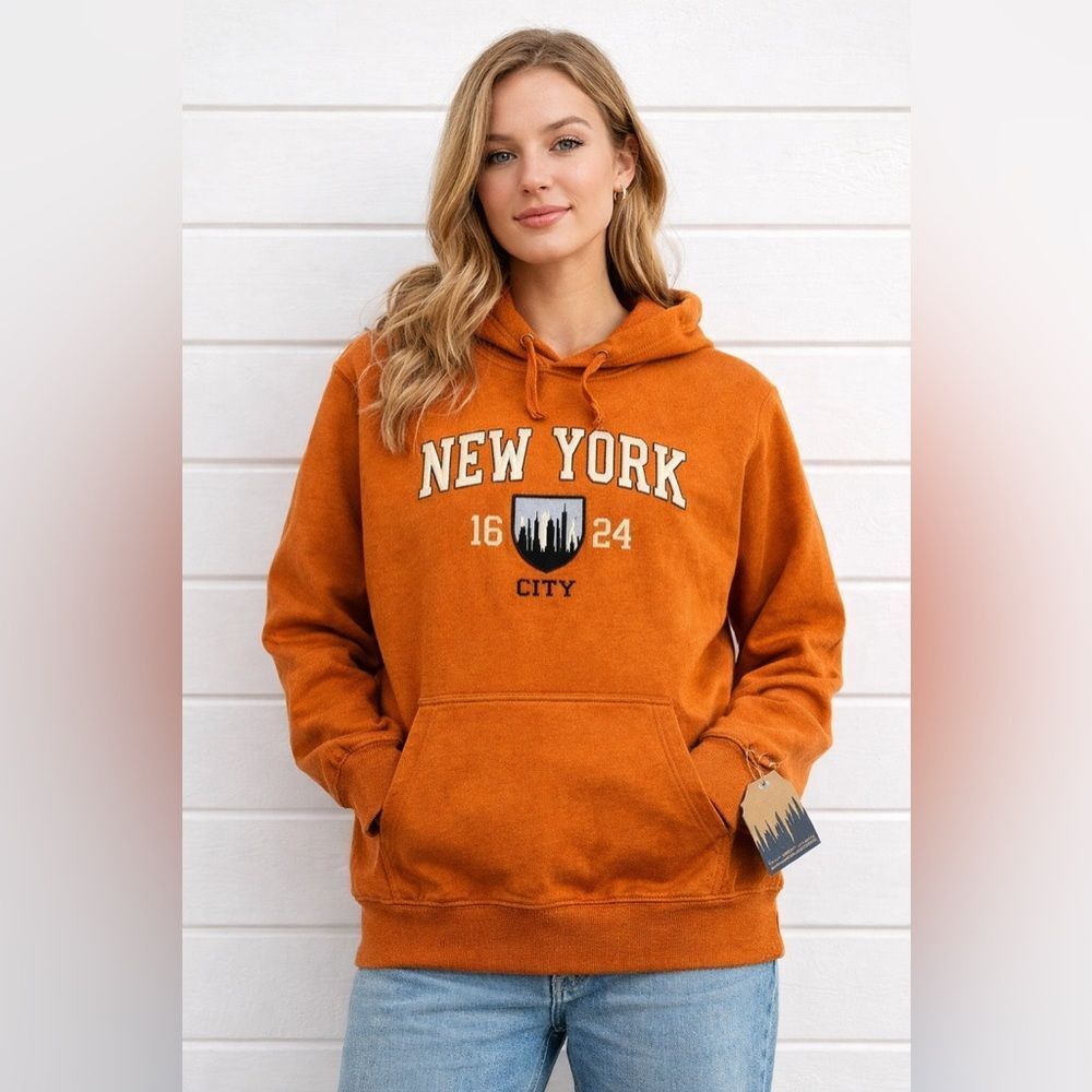 New York City Orange Pullover Hoodie unisex Sz Medium NWT - Picture 1 of 7